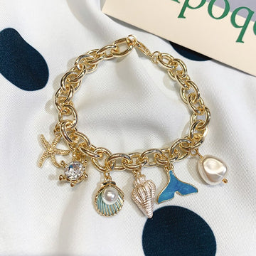 Bracelet for Women Fashion Shell Pearl Pendant Bracelet Light Luxury Double Crystal Bracelet Jewelry Accessories Wholesale daiiibabyyy